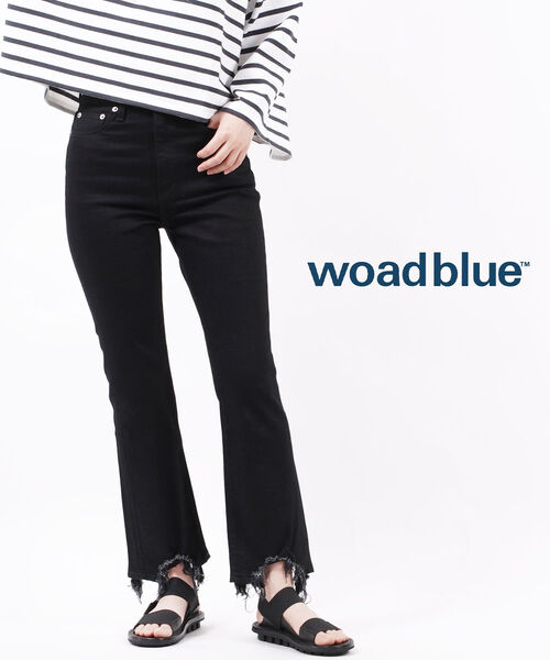 Rakuten - 【50%OFF】ウォードブルー woadblue デニム パンツ フレアデニム ジーンズ ボトムス ブラック ストレッチ フレア カットオフ 黒 大人 カジュアル・WB22107-3132201(レディース)