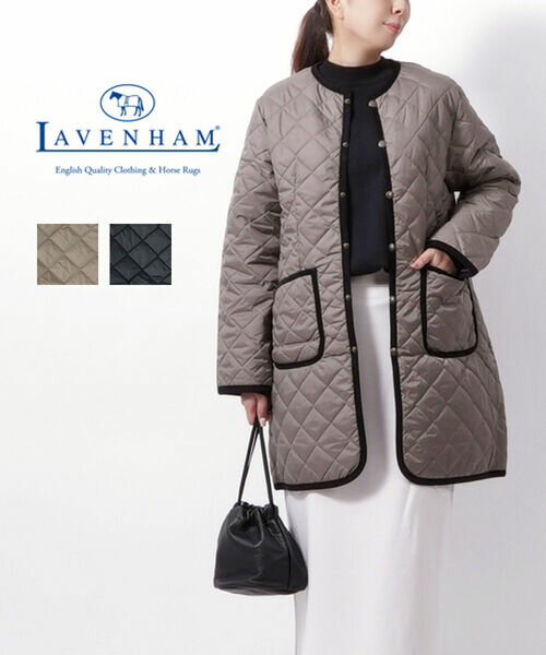 ラベンハム 【5/16 1:59までポイント10倍】ラベンハム LAVENHAM コート キルティング ジャケット アウター ノーカラー シンプル ベーシック ロング 秋冬 大人 おとな 軽量 英国 定番・LV6114-3872302(レディース)