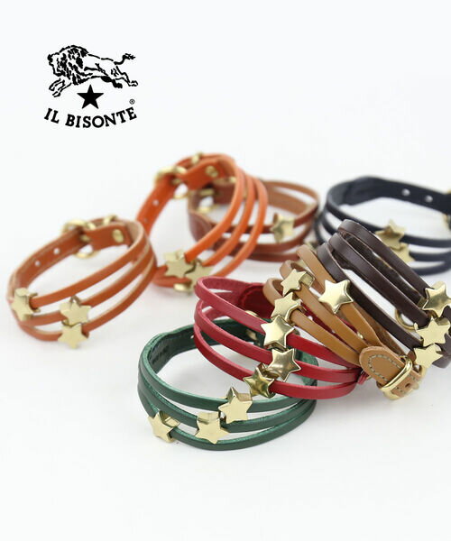 イルビゾンテ 正規品 IL BISONTE ブレスレット レザー 3連 スター 星 チャーム付き 贈り物 プレゼント ギフト ブラウン ブラック ・5482305197-0062301(メール便可能商品)[M便 2/5](レディース)