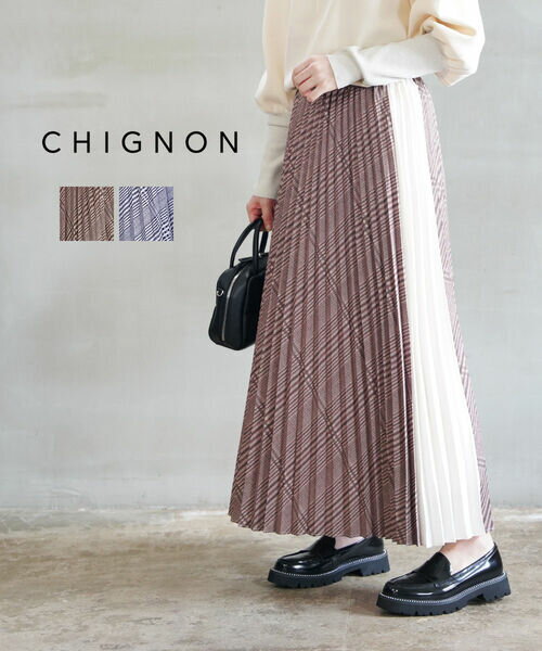 Rakuten - 【4/20限定10%クーポン&ポイント10倍】シニヨン CHIGNON スカート ロングスカート プリーツスカート ロング マキシ チェック ウエストゴム 楽ちん 上品・2644-033MK-5092402(レディース)
