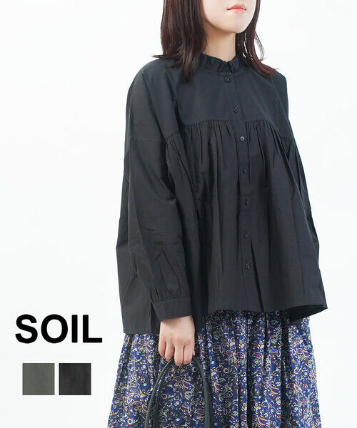 Rakuten - 【30%OFF】ソイル SOIL シャツ ブラウス 長袖 フリル スタンドカラー ゆったり Aライン かわいい カジュアル ナチュラル・NSL25542-0342502(レディース)