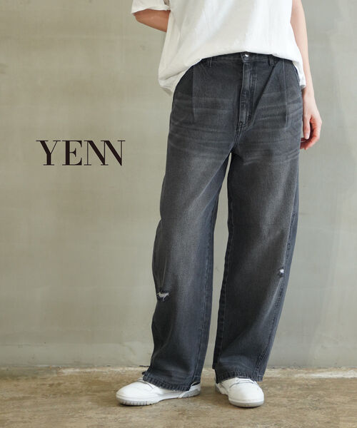 Rakuten - 【30%OFF】イェン YENN デニム パンツ デニムパンツ ワイドパンツ カーブパンツ コクーン 体型カバー ダメージ 人気・Y243-31082-5092501(レディース)