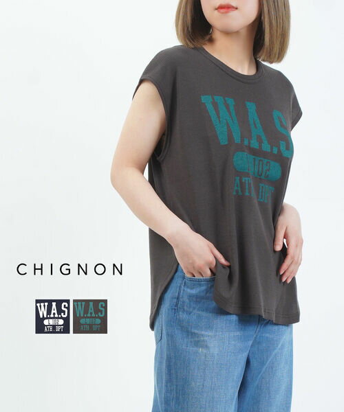Rakuten - 【30%OFF】シニヨン CHIGNON Tシャツ ロゴ ワッフルTシャツ トップス 半袖 体型カバー 二の腕カバー フレンチスリーブ ストレッチ カジュアル・8453-392KK-5092501(メール便可能商品)[M便 5/5](レディース)