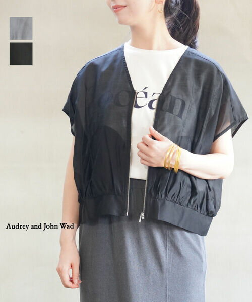 Rakuten - 【4/20限定10%クーポン&ポイント10倍】オードリーアンドジョンワッド audrey and john wad ブルゾン シアー ジャケット ライトアウター 半袖 薄手 ショート丈・L4510-0032501(レディース)