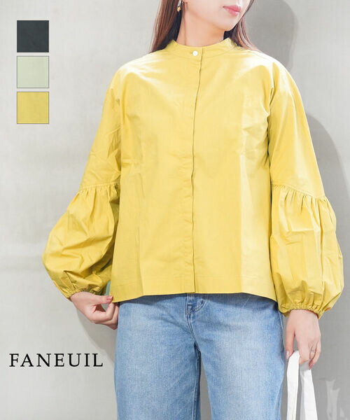Rakuten - 【ポイント10倍】ファヌル FANEUIL シャツ ブラウス トップス 長袖 スタンドカラー バンドカラー パフスリーブ 袖ボリューム 無地 シンプル カジュアル 日本製・F-6324306-0232402(レディース)