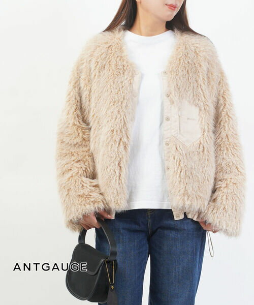 Rakuten - アントゲージ ANTGAUGE ジャケット ファー ブルゾン アウター フェイクファー ふわふわ ノーカラー カジュアル 大人 おしゃれ・AA713-3352402(レディース)