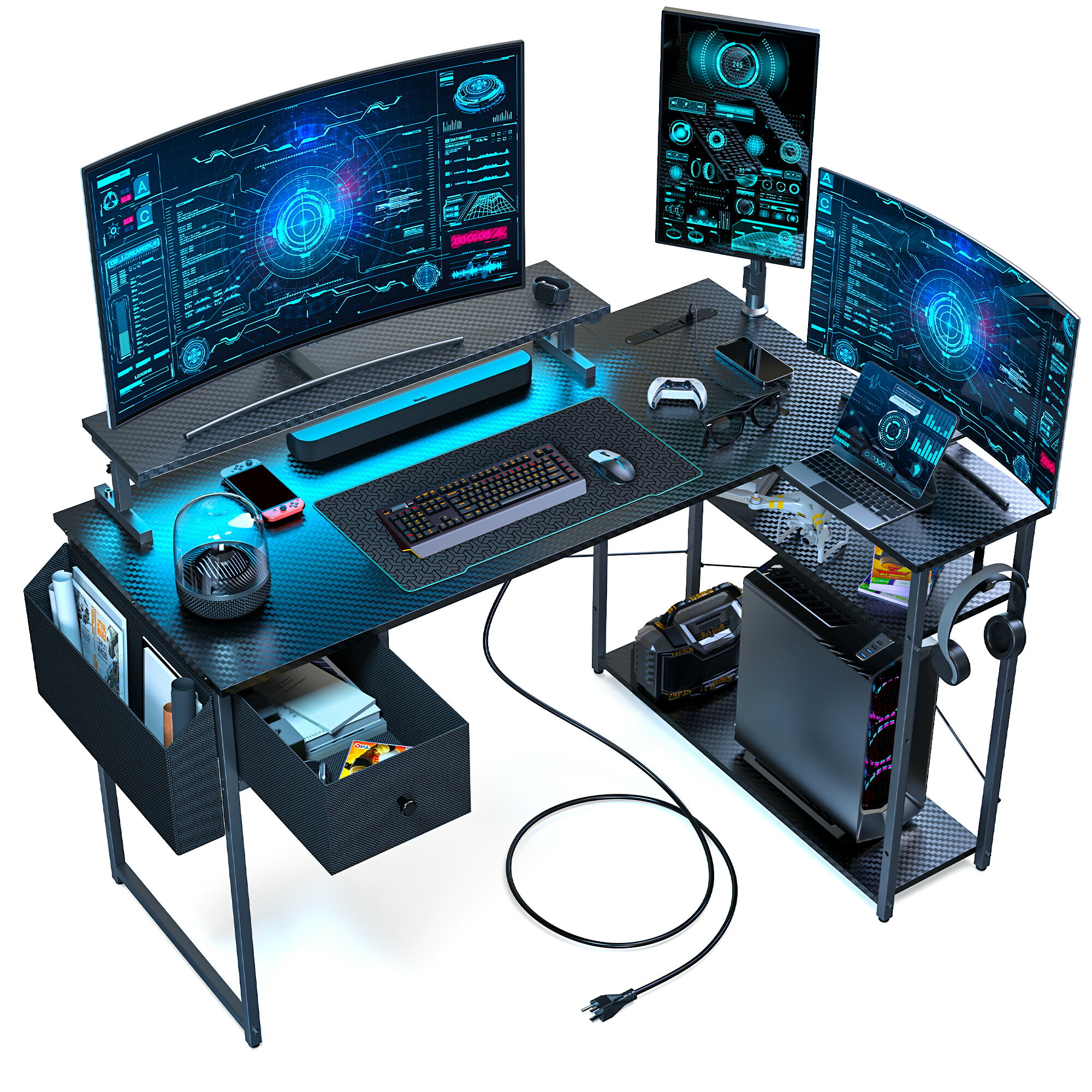 DOMICON パソコンデスク l字 ゲーミン