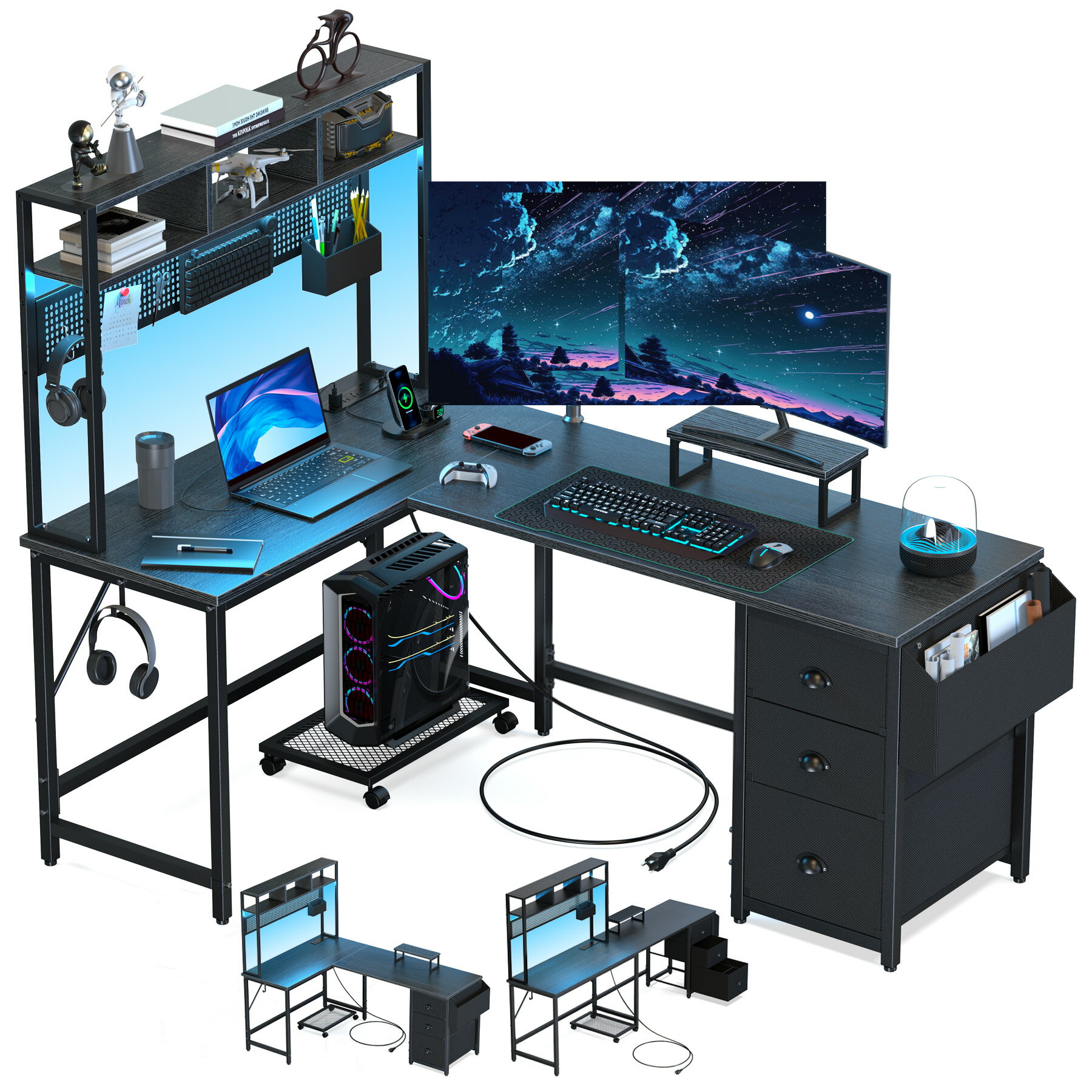 DOMICON L字デスク パソコンデスク 黒 