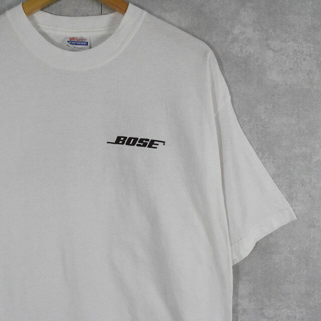 BOSE "unwrap the excitement" 音響機器メーカー ロゴプリントTシャツ XL DEADSTOCK ボーズ 音楽 ミュージック 企業 白 ホワイト 半袖 【古着】 【ヴィンテージ】 【中古】 【メンズ店】