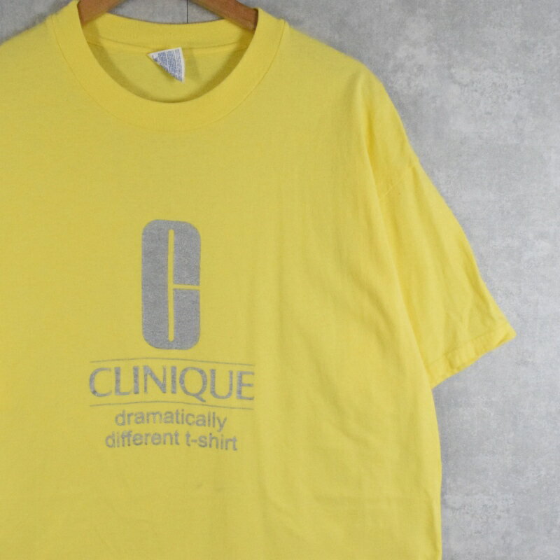 楽天ヴィンテージ 古着屋 通販 FeeetCLINIQUE スキンケアメーカー ロゴプリントTシャツ XL クリニーク 黄色 イエロー 化粧品会社 半袖【古着】 【ヴィンテージ】 【中古】 【メンズ店】