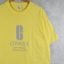 楽天ヴィンテージ 古着屋 通販 FeeetCLINIQUE スキンケアメーカー ロゴプリントTシャツ XL クリニーク 黄色 イエロー 化粧品会社 半袖【古着】 【ヴィンテージ】 【中古】 【メンズ店】