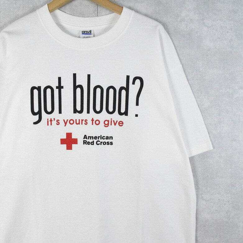 American Red Cross "got blood?" パロディプリントTシャツ XL アメリカ赤十字社 got milk? 白 ホワイト 半袖【古着】 【ヴィンテージ】 【中古】 【メンズ店】