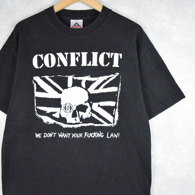 2000's CONFLICT "WE DONT WANT YOUR FUCKING LAW" ハードコアパンクバンドTシャツ L 00s 00年代 2000s 2000年代 コンフリクト アナ―コパンク スカル バンT バンド 音楽 ミュージック   