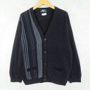 PAUL RHODAMEL ストライプ柄切り替え ニットカーディガン NAVY 紺 ネイビー【古着】 【ヴィンテージ】 【中古】 【メンズ店】