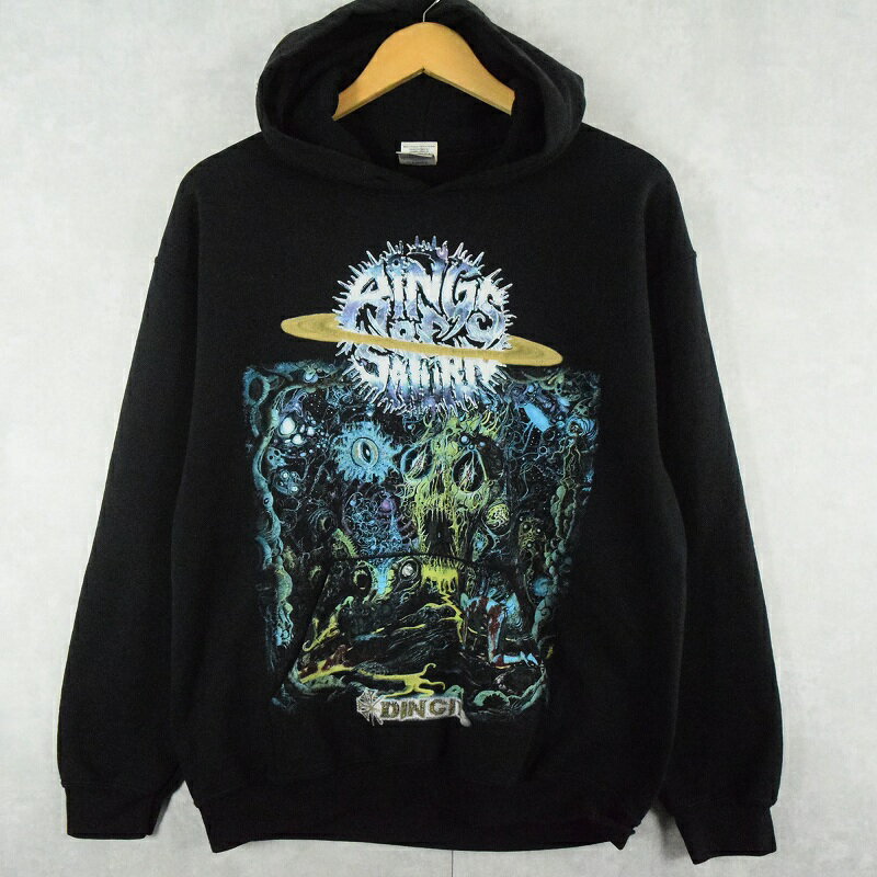 RINGS OF SATURN デスコアバンド プリントスウェットフーディー BLACK M デスコアサタン バンT 音楽 ミュージック スウェットパーカー 【古着】 【ヴィンテージ】 【中古】 【メンズ店】