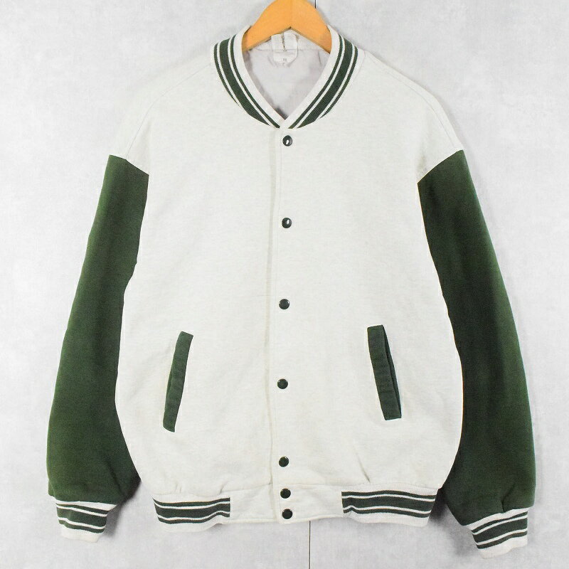 90〜2000's FRUIT OF THE LOOM 2トーン スウェットスタジャン L 90s 2000s 90年代 2000年代 フルーツオブザルーム 緑 グリーン グレー ジャケット 【古着】 【ヴィンテージ】 【中古】【メンズ店】