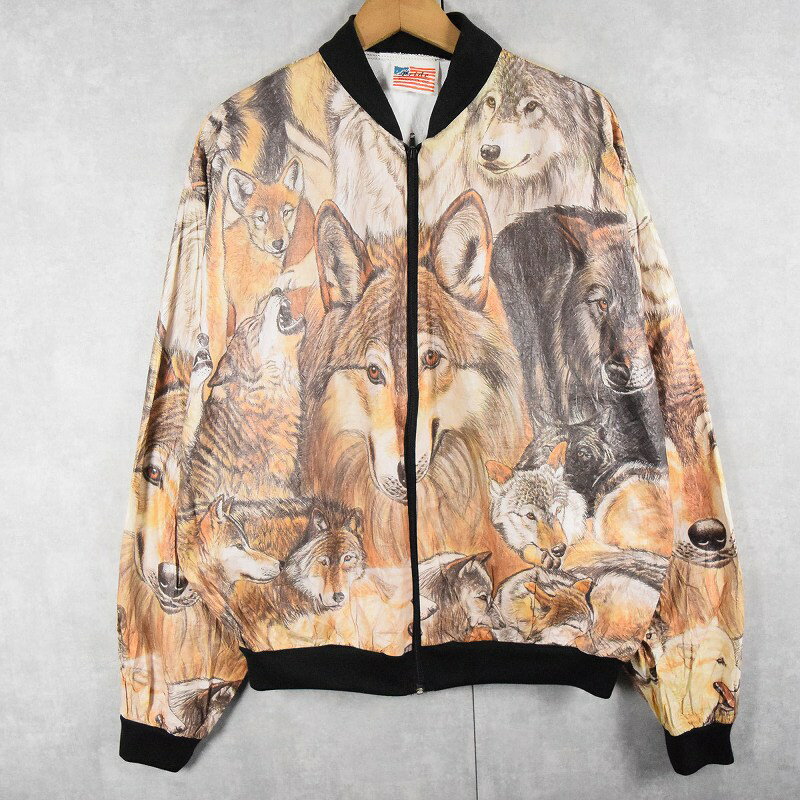 90's Pride オオカミ柄 ペーパージャケット XL 90s 90年代 狼柄 動物 アニマル 総柄 【古着】 【ヴィンテージ】 【中古】 【メンズ店】