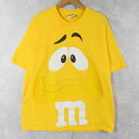 2000's m&m's チョコレートブランド キャラクタープリントTシャツ XL 2000年代 2000s 大判プリント お菓子 エムアンドエムズ 企業 メーカー 黄色 イエロー 半袖【古着】 【ヴィンテージ】 【中古】 【メンズ店】