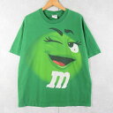 2000's m&m's チョコレートブランド キャラクタープリントTシャツ XL 2000年代 2000s お菓子 大判プリント エムアンドエムズ 企業 メーカー 緑 グリーン 半袖【古着】 【ヴィンテージ】 【中古】 【メンズ店】