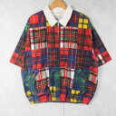 Jacobson's USA製 パイルライナー パッチワークデザイン ジップジャケット XL クレイジーパターン チェック柄 半袖 【古着】 【ヴィンテージ】 ...