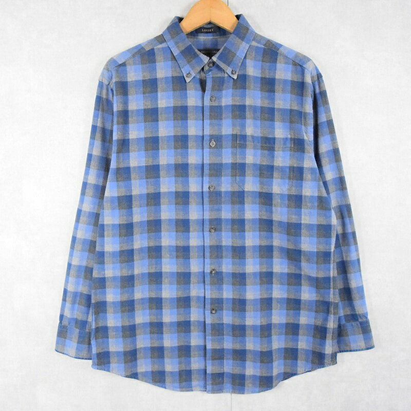 PENDLETON "LANDRY" チェック柄 コットンボタンダウンシャツ M ペンドルトン 青 ブルー 長袖【古着】 【ヴィンテージ】 【中古】 【メンズ店】