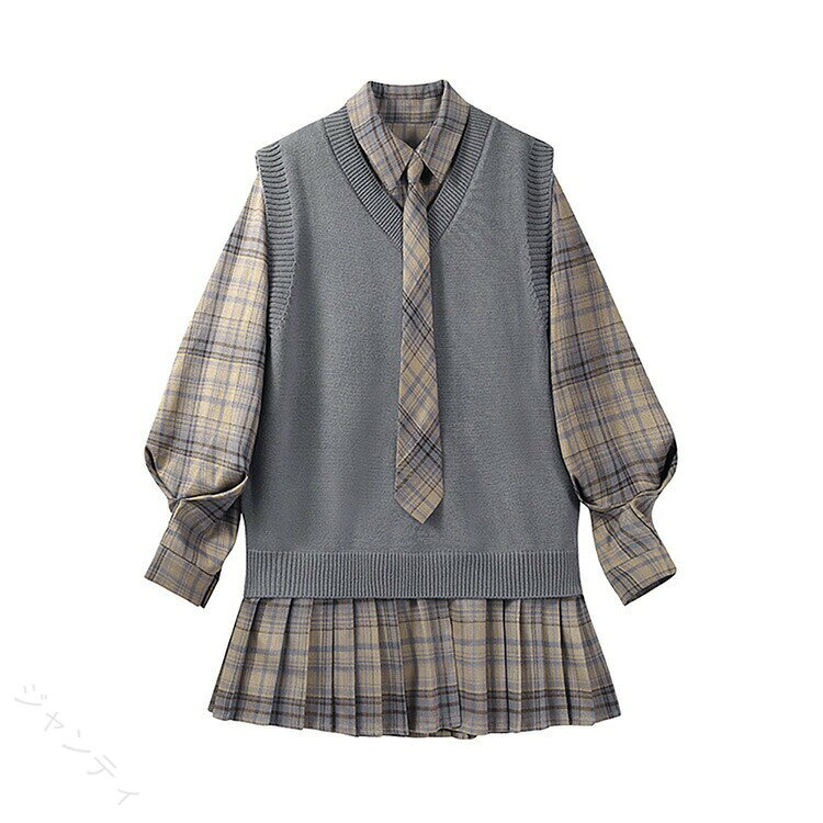 ニット ベスト シャツ ワンピース 薄手 冷房対策 毛玉防止 女子 学生服 Vネック 制...