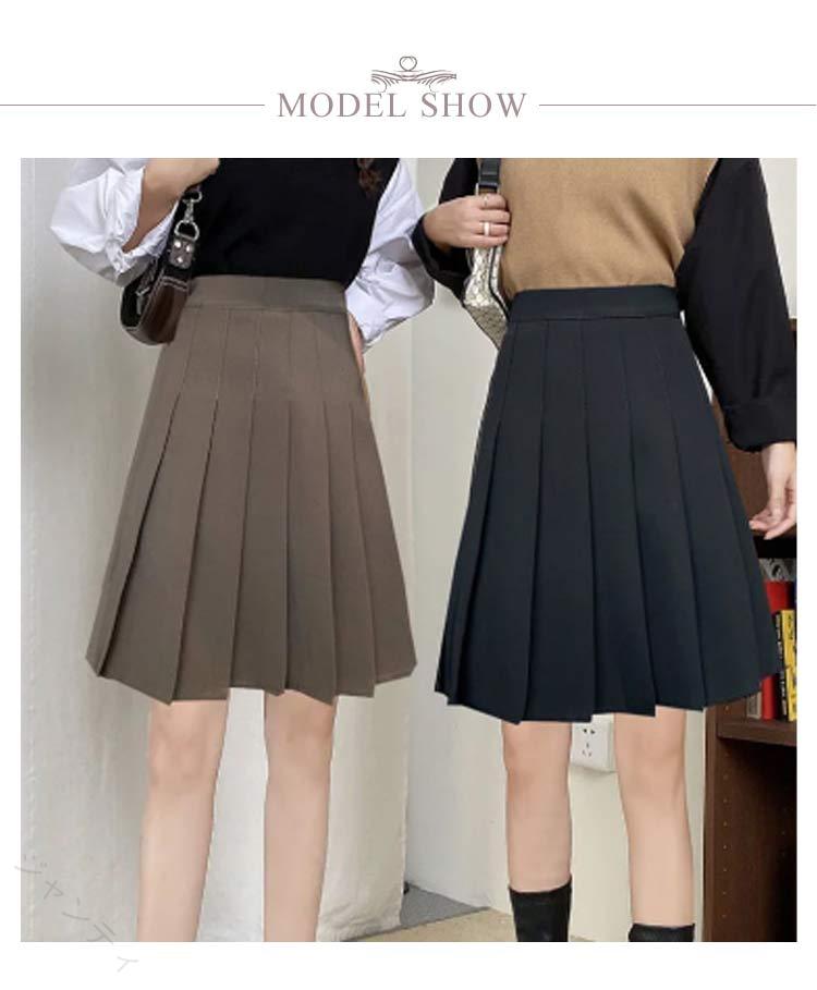 フィール08のプリーツスカート 膝上丈 制服 フレアスカート レディース スカート 学生服 Aライン カジュアル ハイウエスト シンプル 無地 パンツ付きスカート 裏地付き チラ見せ防止 大きいサイズ｜アングル3