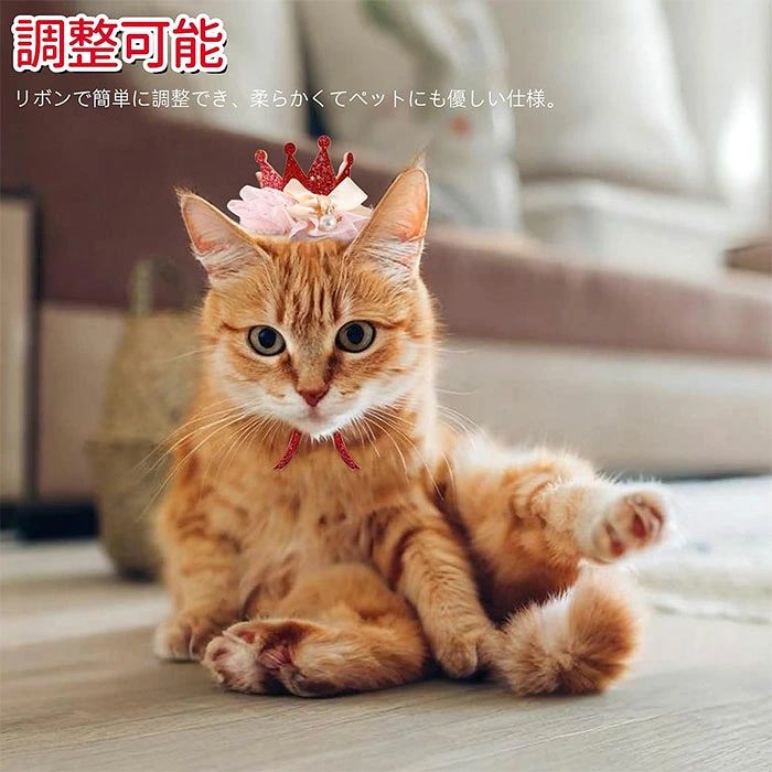 フィール08のペット帽子 猫 犬 誕生日グッズ 帽子 飾り付け ペット用品 誕生日帽子 かぶりもの パーティー飾り お姫様風帽子 バースデー 犬 猫 猫用 飾り付け ペット 帽子 誕生日ハット ペット飾り 写真撮影 道具 無毒 無臭 安全 雰囲気アップ 誕生日におしゃれをする猫や犬にぴったり｜アングル3