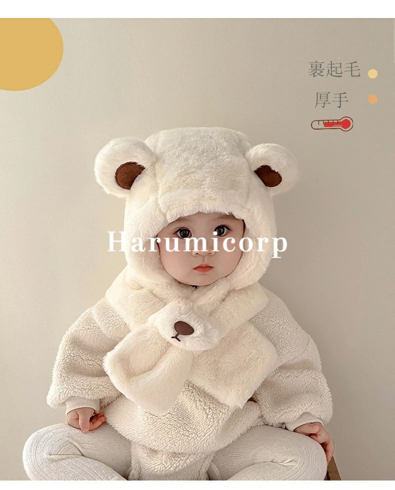 フィール08の帽子 ベビー 女の子 男の子 裏起毛 冬 ニット帽 キッズ 耳付き ぼうし 子供 赤ちゃん もこもこ おしゃれ 可愛い 寒さ対策 暖かい 子ども 出産お祝い プレゼント 誕生日 クリスマス ギフト 保育園 お出かけ 6ヶ月-2歳 46-50cm｜アングル3