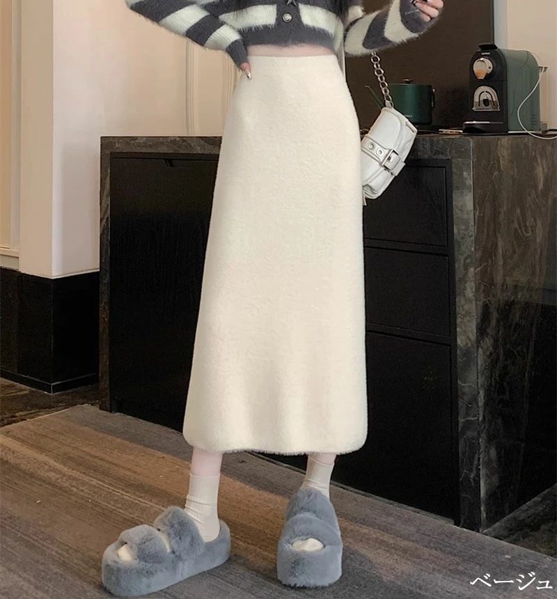スカート レディース シャギーニット ニットスカート ニット シャギー ロング ロング丈 ロングスカート タイトスカート ミモレ丈 スリット きれいめ 可愛い オフィス ウエストゴムシャギーニットロングスカート feel08-10007216 フィール08 サンプル画像3