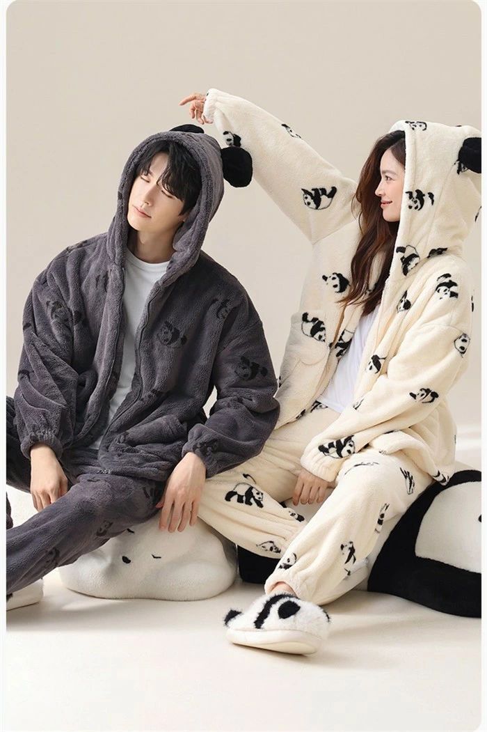 パンダ柄 ポケット付き ルームウェア パジャマ もこもこ あったかい レディース メ...