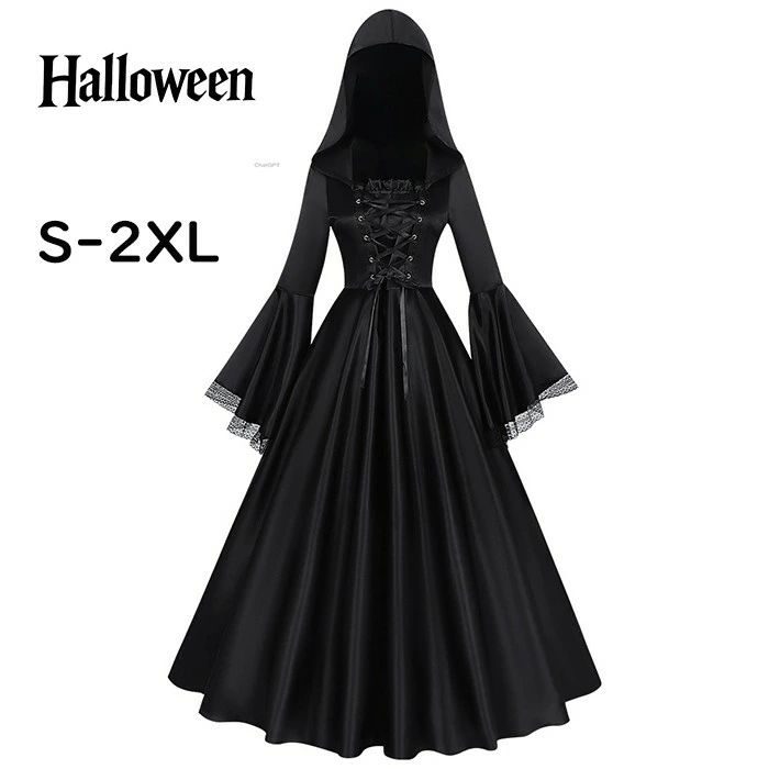 中世ヨーロッパ ハロウィン ワンピース コスチューム ハロウィン衣装 仮装 魔女 かわいい おしゃれ ハロウィンコスプレ 大きいサイズ ロングワンピース ブラック mj013j5j5m3