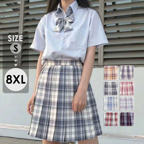 【S〜8XLサイズ展開】選べる8色 チェック柄プリーツスカート なんちゃって制服 レディース ボトムス 大きいサイズ 高校生 学生風 可愛い スクールスカート 膝丈スカート コスプレ 通学 おしゃれ 春夏秋冬 d7149c0c0m3