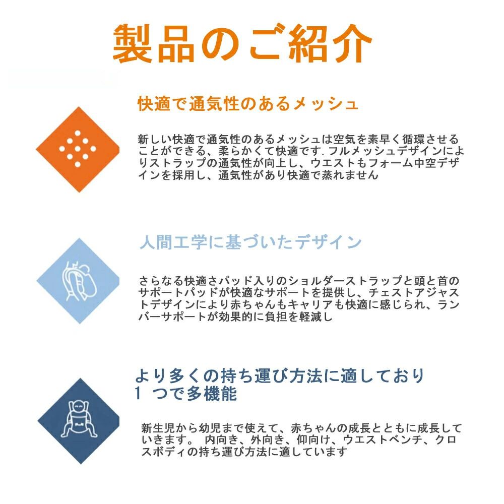 フィール08の抱っこひも 抱っこ紐 ヒップアップ ベビーキャリア メッシュ 専用ポーチ付 前向き抱き 送料無料 プレゼント おすすめ ギフト 新生児 出産祝 ギフト｜アングル2