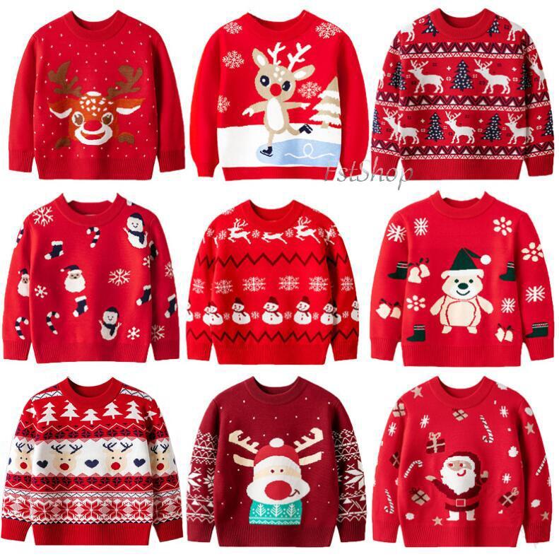 Rakuten - クリスマスセーター子供ニットセーター長袖クリスマス洋服サンタクロースセーターキッズ女の子プルオーバークルーネック秋冬クリスマスパーティーニットウェアカットソー男の子キュート新年レッドトナカイ柄サンタ柄カジュアルトップス