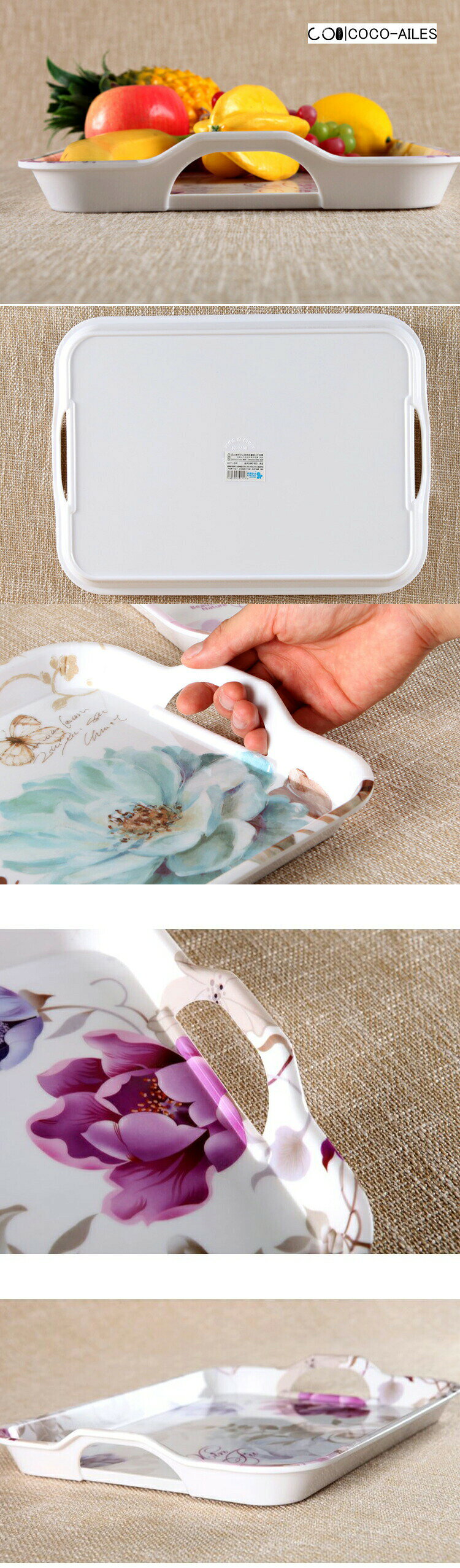 トレイ トレー お盆 プレート 長方形 持ち手 大 中 小 キッチン雑貨 台所用品 生活雑貨 食器置き場 配膳 薔薇 花 フラワー エレガント 高級感 朝食 飲食店 かわいい 花柄 料理店 feel5351-10065448 FEEL FEEL サンプル画像2