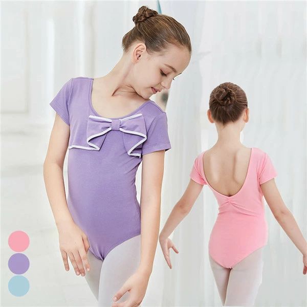 バレエ レオタード 子供 女の子 スカートなし 半袖 キッズ かわいい 可愛さ満載 ジュニア 袖あり ダンス 新体操 練習着 青 ピ 演出用 紫
