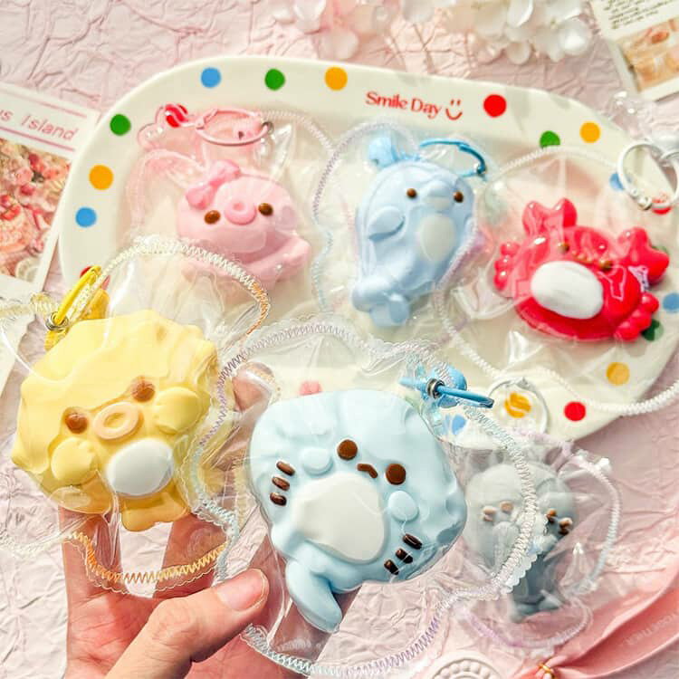 最新 もちとろスクイーズ 2個セット 水感 海 うみのいきもの アニマル キーホルダー 生き物 動物 イルカ スクイーズ あざらし タコ 感触 カニ 袋のまま 魚 もちとろ 柔らかい ケース feel5351-10069920 FEEL FEEL サンプル画像3