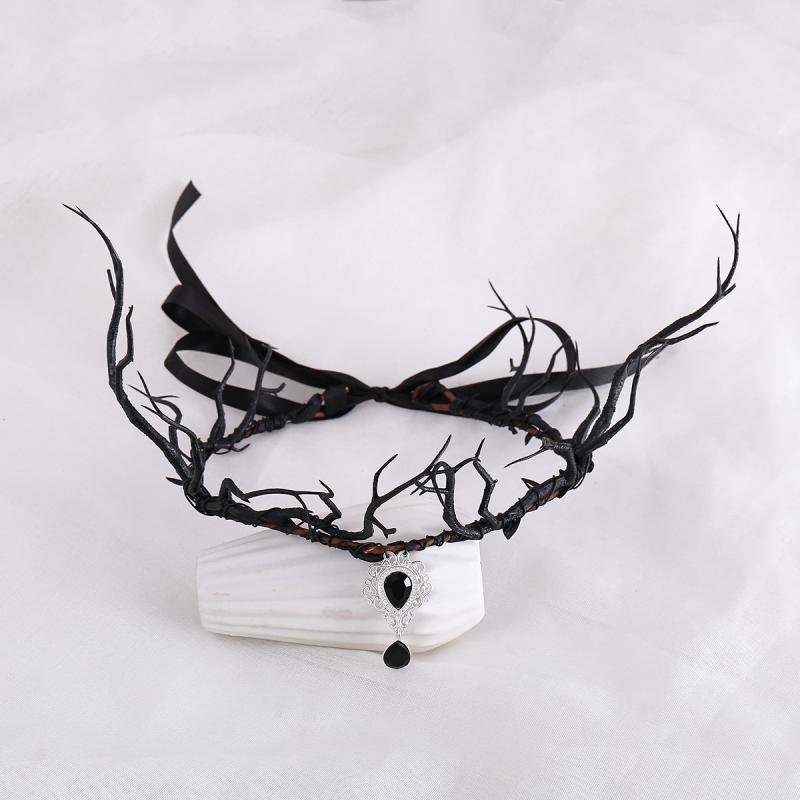 ヘアアクセサリー ゴシック調 ブラック ジュエリー アクセサリー 超目玉商品 A:黒 B:緑?深?樹枝頭箍 C:赤