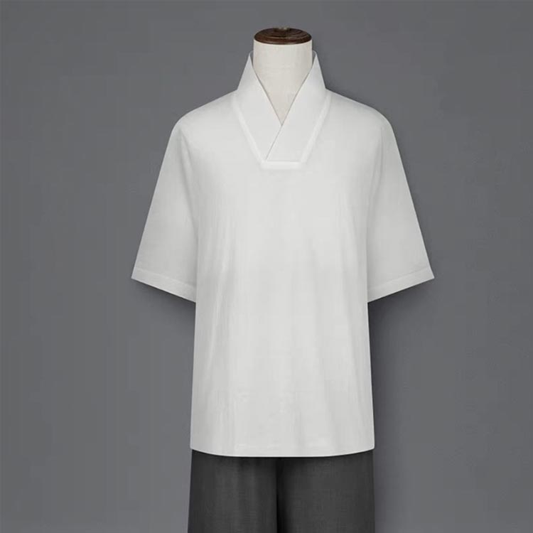 FEEL FEELの半襦袢 メンズ 半袖 着物 浴衣 プルオーバー 和装下着 無地 作務衣 男性用 Tシャツ 衿付き アイスシルク ストレッチ インナー 下着 カットソー 襟付き シンプル 洗える 肌 肌着 襦袢｜アングル3
