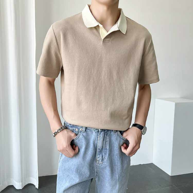 FEEL FEELのポロシャツ メンズ 半袖 ゴルフウェア 韓国ファッション 配色 襟 バイカラー ビジネス ゴルフ 30代 20代 夏 Tシャツ カジュアルシャツ かっこいい カットソー｜アングル3
