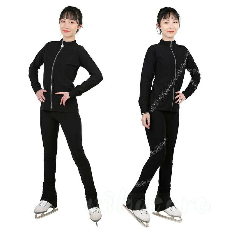 Leotards - アイスフィギュアスケート レッスン着 パンツ 大人 コスチューム 競技着 ダンスウェア スタンダード ジャケット フィギュアスケート衣装 上下2点セット ラインストーン レディース キラキラ 練習着 スケートウエア S-3XL 子供 トレーニング レオタード イベント 女の子