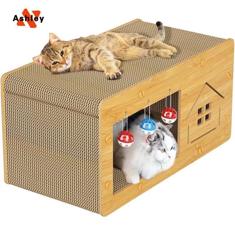 Cages - 箱式 猫用 爪とぎ 両用 収納簡単 ベッド キャットハウス 爪研ぎ 耐荷重強い つめとぎ 高密度段ボール 段ボール 組み立て式 省スペース 木製