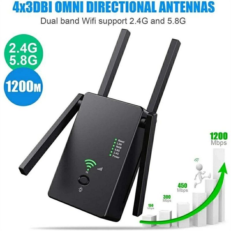 FEEL FEELのWIFI無線LAN中継器 1200Mbps Wi-Fi 中継機 5G/867Mbps +2.4G/300Mbps 無線LANアンプ 11ac/a/n/g/b対応 WiFi リピーター デュアルバンドWiFi範囲拡張器 WiFiブースター 無線LAN 増幅器｜アングル3