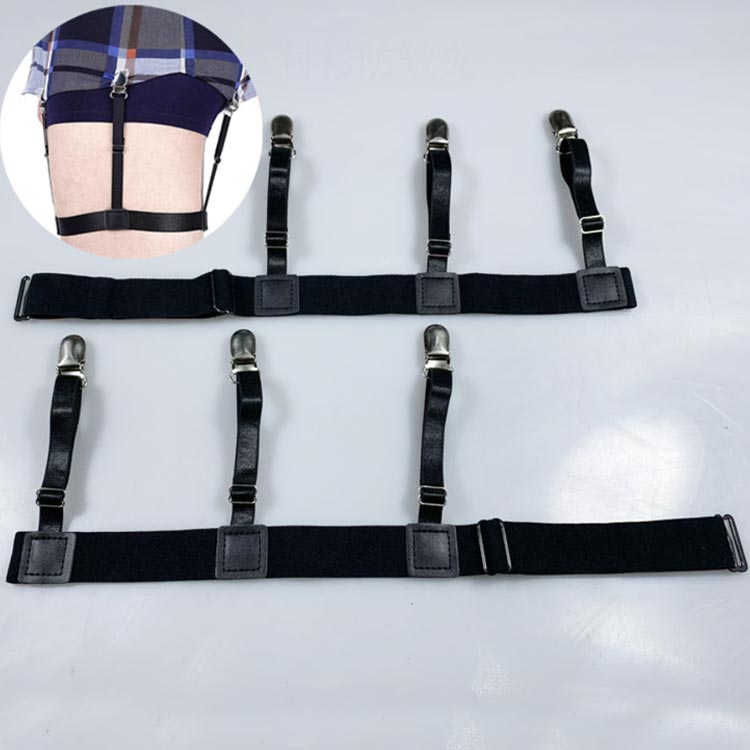 FEEL FEELのガーターベルト シャツはみ出し防止 Yシャツ ベルト ビジネス ずれ防止 シャツガーター ゴムベルト ズボン 脚用 メンズ ブラウス 男女兼用 フォーマル 太もも シャツ固定 サスペンダー シャツクリップ 黒 レディース パンツ メンズ｜アングル2