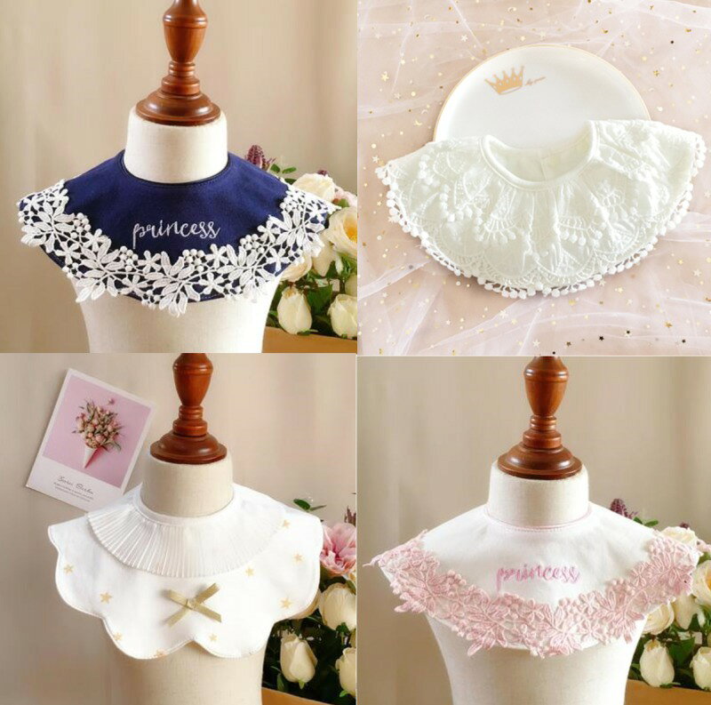 襟 男の子 リボン 綿 360 U型 ガーゼ ビブ 出産祝い 女の子 刺繍 2枚セット ギフト ロゴ よだれかけ ボンボン レース 4デザイン 白 ベビー プレゼント 星 コットン 前かけ 赤ちゃん よだれかけ かわいい おしゃれ フリル おでかけ スタイ