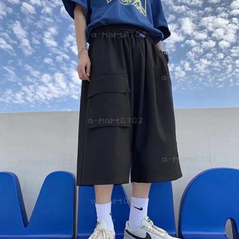 大きいサイズ クロップドパンツ アイスシルクパンツ ゆったり ハーフパンツ メンズ...