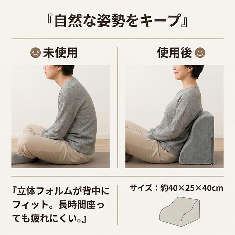 FEEL FEELの背もたれクッション 椅子クッション シートクッション 厚手10cm 高反発クッション 体圧分散 腰サポート チェアクッション 座布団 ごろ寝クッション 簡易マットレス 在宅ワーク 車用クッション ソファクッション 床クッション リラックスクッション おしゃれ 快適座り心地｜アングル2