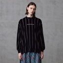 SHAREEF STRIPE VELOUR MOCK NECK PO (Black) 23315049 シャリーフ ストライプ ベロア モックネック プルオーバー ベルト ビッグシルエット トップス ユニセックス 日本製 送料無料