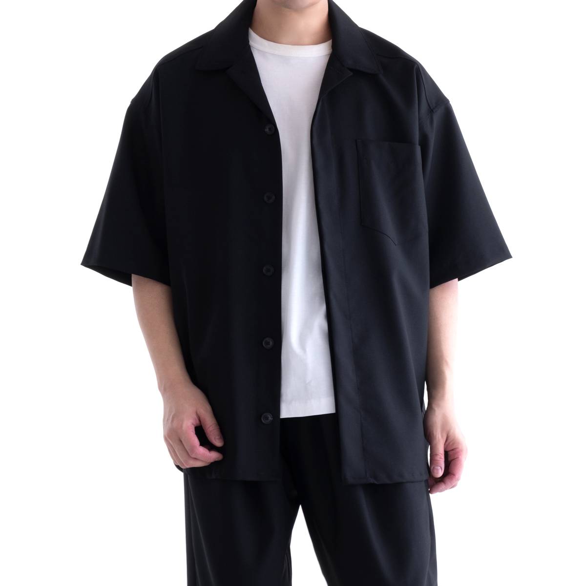 lownn Minimal Shirt Short Sleeves (Black Plain) SS23-MSSHORTSB ローン ミニマル ビッグシャツ 半袖シャツ セットアップ モード シャツ 海外ブランド フランス メンズ 送料無料